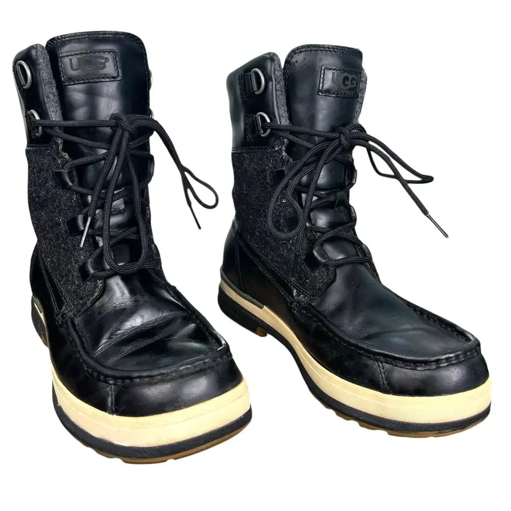 UGG Men’s Ory Black Leather Waterproof Winter Boot Size US 7.5